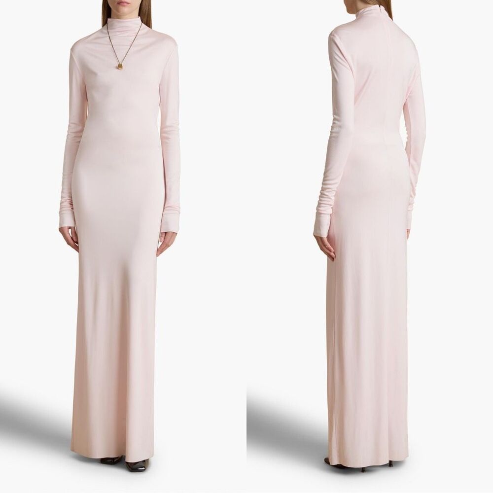 NWT KHAITE Norla Turtleneck Maxi Dress Soft Pink Size M $980